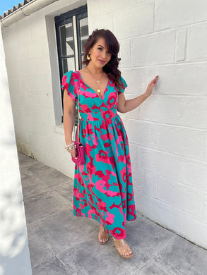 Robe rose turquoise dos nu Lina