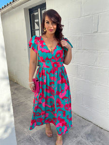 Robe rose turquoise dos nu Lina