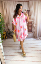 Charger l'image dans la galerie, Robe chemise gaz de coton rose motif soleil fluo ANOUK (42 au 48)