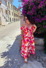 Charger l'image dans la galerie, Robe col bardot fleuri fuchsia PRUNELLE (36 au 40)