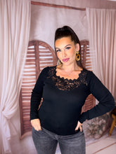 Charger l'image dans la galerie, Top côtelé dentelle noir LUCIA (34 au 40)