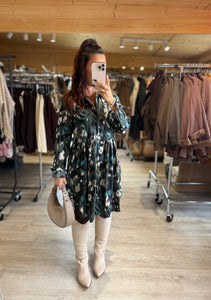 Robe chemise kaki motif écru SOFIA (36 au 50)