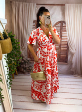 Charger l'image dans la galerie, Robe longue fleuri orange sanguine ÉGLANTINE (36 au 48)