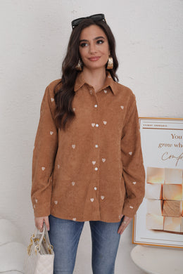 Chemise effet velours coeur camel CENDY (36 au 42)
