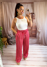 Charger l'image dans la galerie, Pantalon gaz de coton rayé rouge/rose KATIA (34 au 42)
