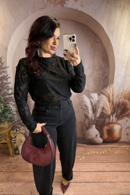 Top en transparence noir avec motifs velours JAMIE (36 au 48)