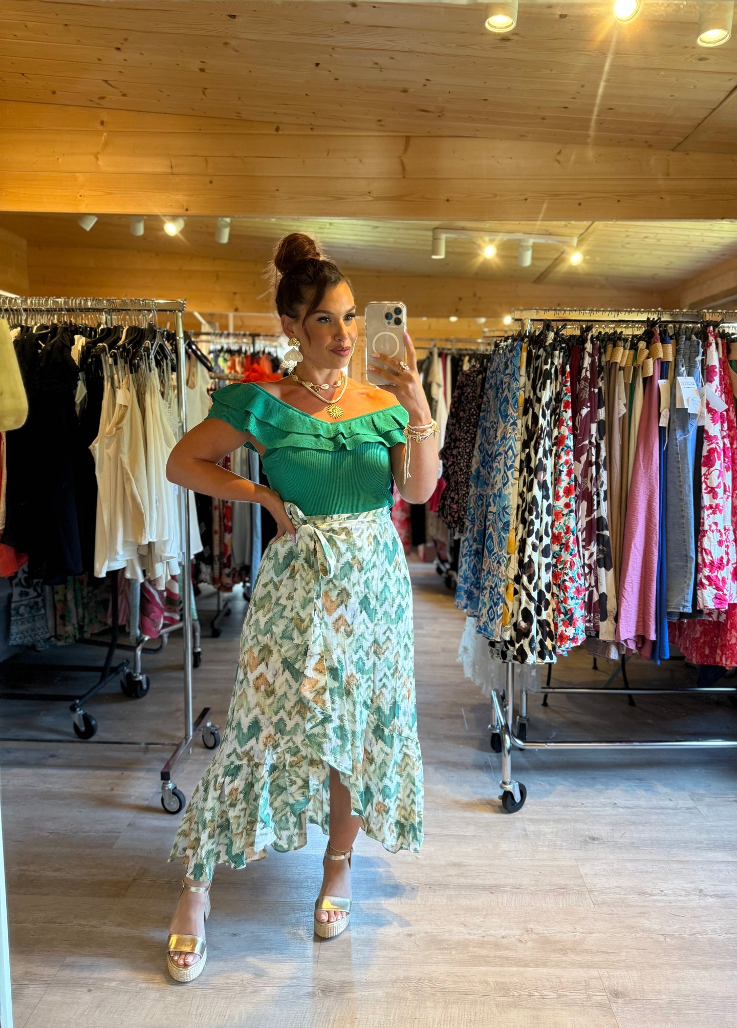 Jupe style portefeuille Baila verte ( 34 au 48 )