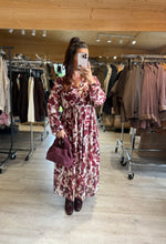 Charger l&#39;image dans la galerie, Robe longue MARWA motif écru/bordeaux (42 au 48)