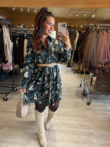 Robe chemise kaki motif écru SOFIA (36 au 50)