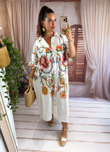 Charger l'image dans la galerie, Robe chemise blanche motif fleurs PIVOINE (34 au 46) New