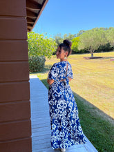 Charger l'image dans la galerie, Robe motif bleu noeud dos MAÏA (36 au 40)