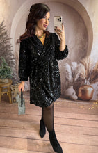 Charger l'image dans la galerie, Robe noir velours avec sequin NALA (36 au 48)