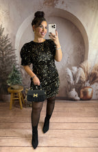 Charger l'image dans la galerie, Robe velours noir sequins or dos nu ROSIANA  (34 au 40)