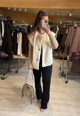Gilet sans manches boutons doré écru LOLITA (36 au 44)