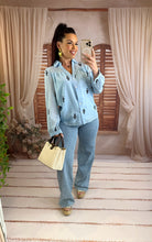 Charger l'image dans la galerie, Chemisier bleu  motif noir SYDNEY (36 au 48)