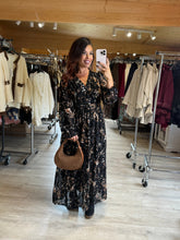 Charger l'image dans la galerie, Robe longue noir à motif BLANDINE (40 au 48)