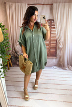 Charger l'image dans la galerie, Robe chemise gaz de coton kaki ANOUK (42 au 48)