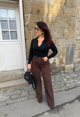 Jeans Wide leg chocolat CONSTANCE (34 au 42)