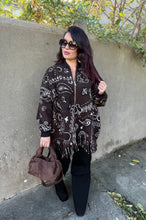 Charger l&#39;image dans la galerie, Manteaux poncho en laine chocolat motif bandana ANOUK (36 au 48)