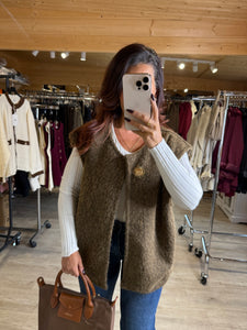 Veste sans manches chocolat CLARISSE (40 au 48)