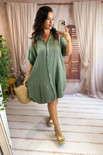 Charger l'image dans la galerie, Robe chemise gaz de coton kaki ANOUK (42 au 48)