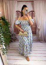 Charger l'image dans la galerie, Robe fleuri bleu col bateau ROBBIE (36 au 40)