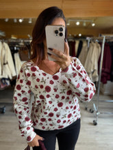 Charger l&#39;image dans la galerie, Pull écru/fleurs bordeaux LORIE (34 au 44)