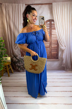 Charger l'image dans la galerie, Robe uni col bardot bleu LUCIA (36 au 44)