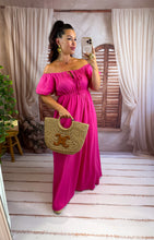 Charger l'image dans la galerie, Robe uni col bardot fuchsia LUCIA (36 au 44)