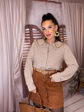 Charger l'image dans la galerie, Chemise vichy col Claudine camel ORLANE (36 au 48)