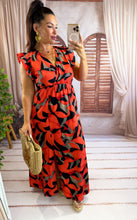 Charger l'image dans la galerie, Robe longue noir motif fleur rouge IZÏA  (36 au 48)