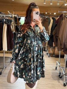 Robe chemise kaki motif écru SOFIA (36 au 50)