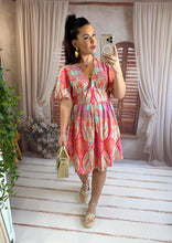 Charger l'image dans la galerie, Robe courte motif orange rose CORFU (36 au 48 )