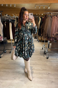 Robe chemise kaki motif écru SOFIA (36 au 50)