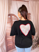 Charger l'image dans la galerie, Tee Shirt coeur dentelle noir MERCREDI (36 au 44)