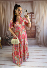 Charger l'image dans la galerie, Robe longue à motif rose/corail/bleu NAIRI (36 au 48)