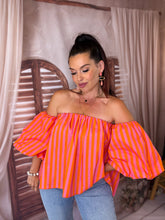 Charger l'image dans la galerie, Top à épaules dénudées rayé corail CÉLESTIA (36 au 40)