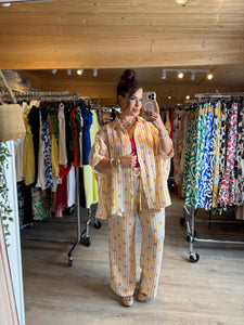 Chemise rayé jaune fleurs gaz de coton ( 36 au 48 )