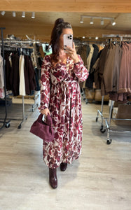 Robe longue MARWA motif écru/bordeaux (42 au 48)