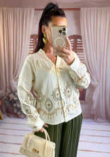 Charger l'image dans la galerie, Chemise beige broderie kaki VENISE (36 au 48)