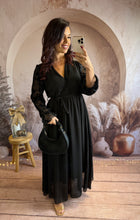 Charger l&#39;image dans la galerie, Longue robe noir manche dentelle ISADORA (36 au 48) ⭐️