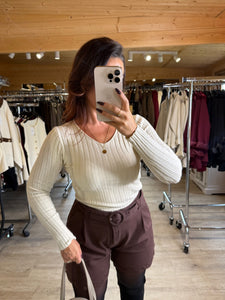 Pull côtelé beige MAISSANE (taille unique 34 au 42)