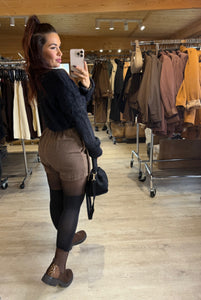 Jupe short motif carré café LEA (34 au 50 )