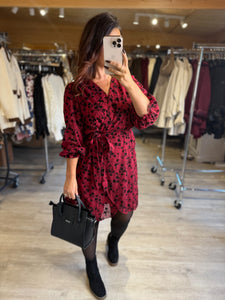 Robe courte bordeaux motif fleuri noir PLAYA (36 au 48)