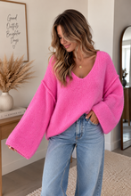 Charger l'image dans la galerie, Maxi pull tout doux col en v rose  LIV (36 au 44)