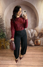 Charger l'image dans la galerie, Top en transparence bordeaux avec motifs velours JAMIE (36 au 48)