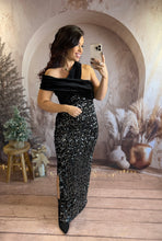 Charger l&#39;image dans la galerie, Robe longue velours et sequin argenté REESE (34 au 40)