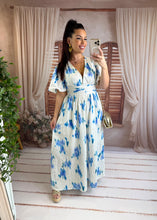 Charger l'image dans la galerie, Robe longue tacheté bleu PETRA (36 au 48)