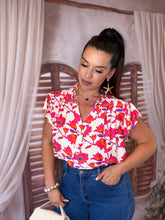 Charger l'image dans la galerie, Top fleuri blanc et rose JEANETTE (36 au 48)