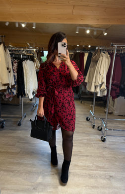 Robe courte bordeaux motif fleuri noir PLAYA (36 au 48)